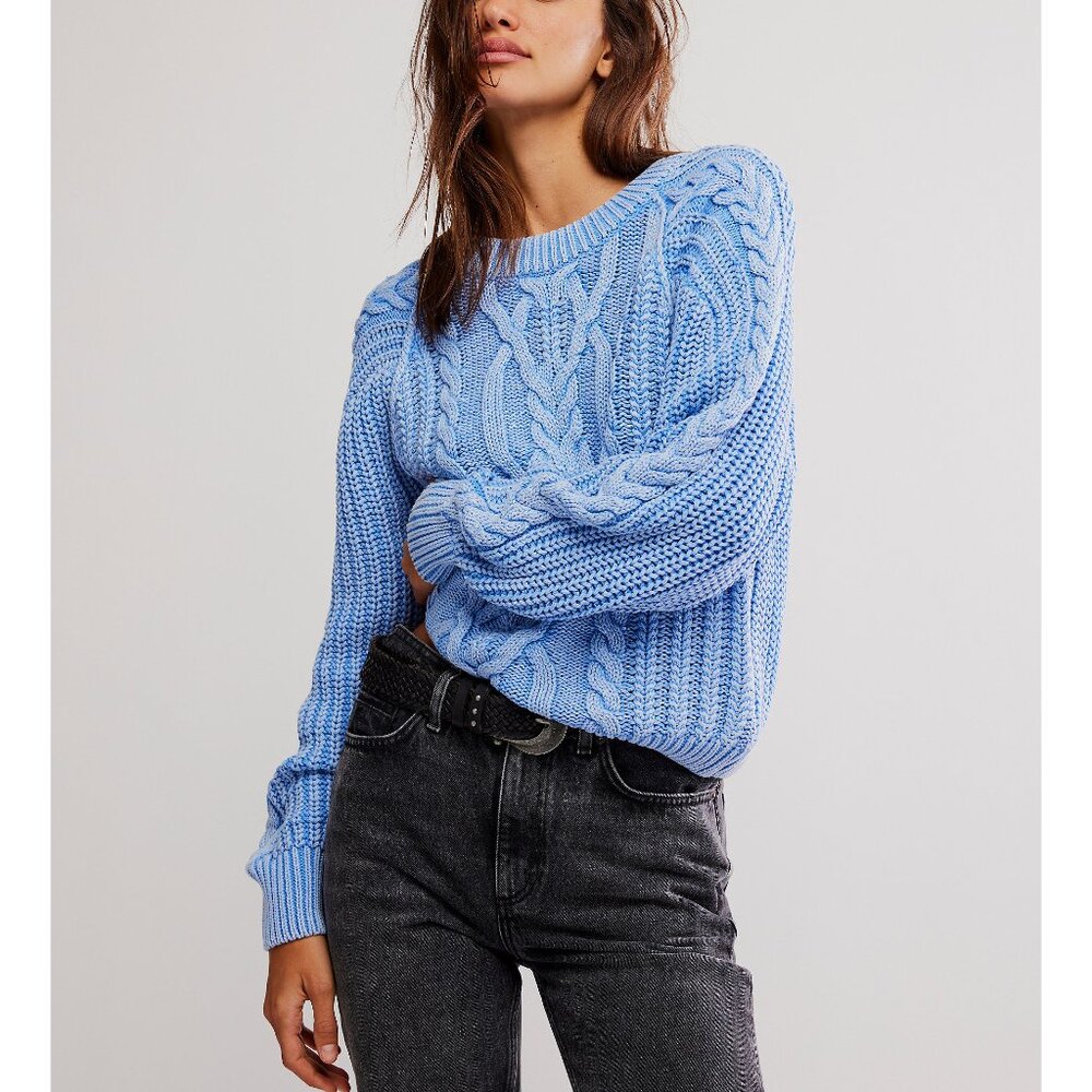 FREE PEOPLE Frankie Cable Sweater / Della Robbia Blue
